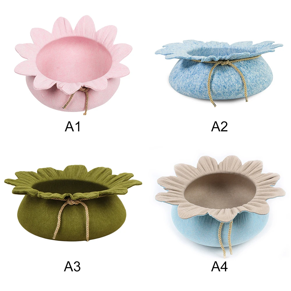 Flower-Shaped Felt Pet Cat Bed Kitty House Nest Bed For Small Dogs Cats Sleeping Four Season Warm Sleeping Bed Pet Products
