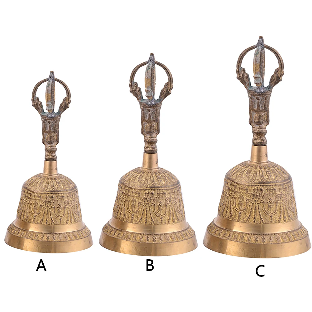 Handmade Prayer Desktop Brass Service Alarm FengShui Lucky Portable Tea Hand Bell Meditation Tibetan Buddhist Loud Call Dinner
