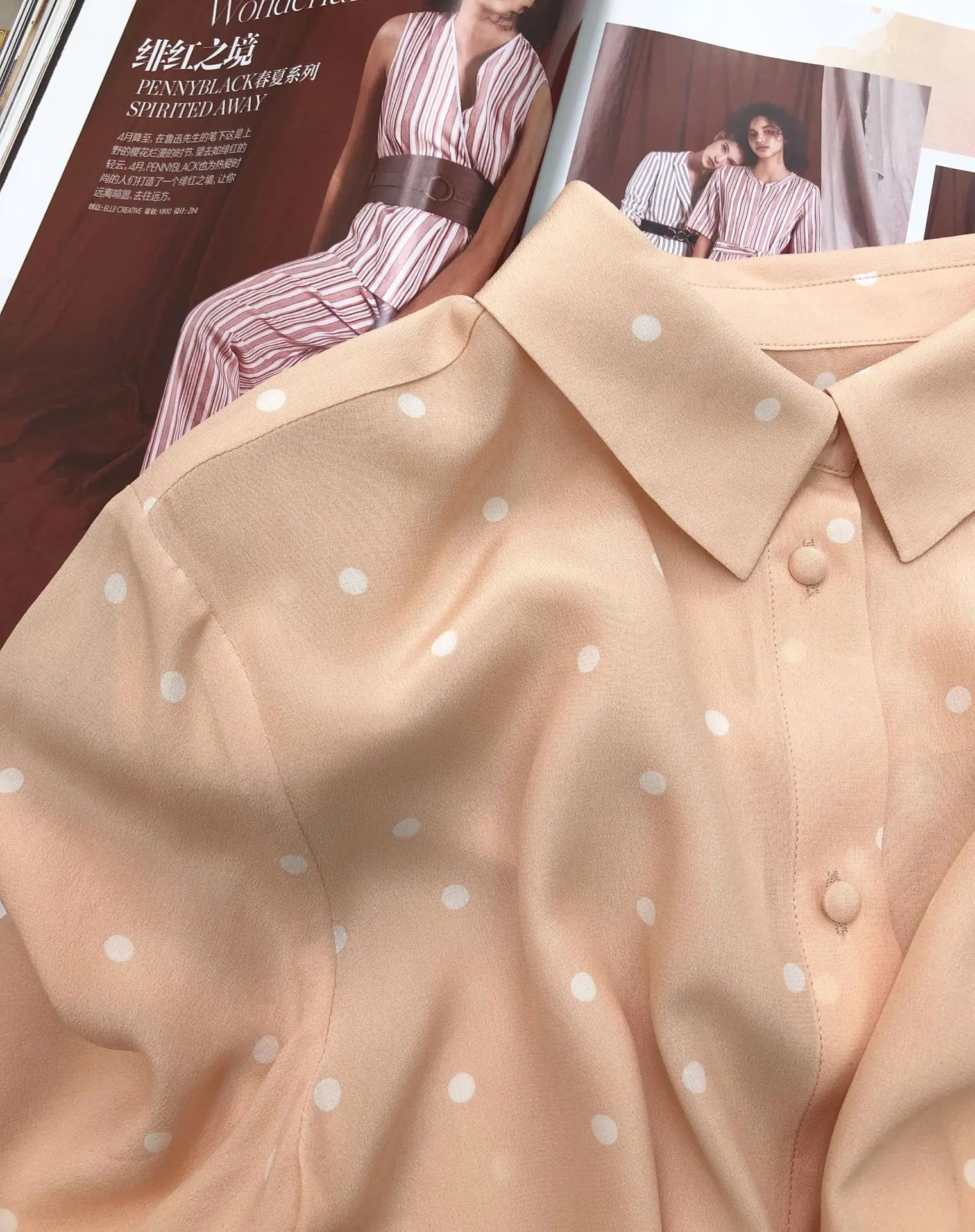 Polk Dot Print Женские рубашки из натурального шелка с длинным рукавом однобортные Элегантные Роскошные повседневные топы и блузки женская одежда