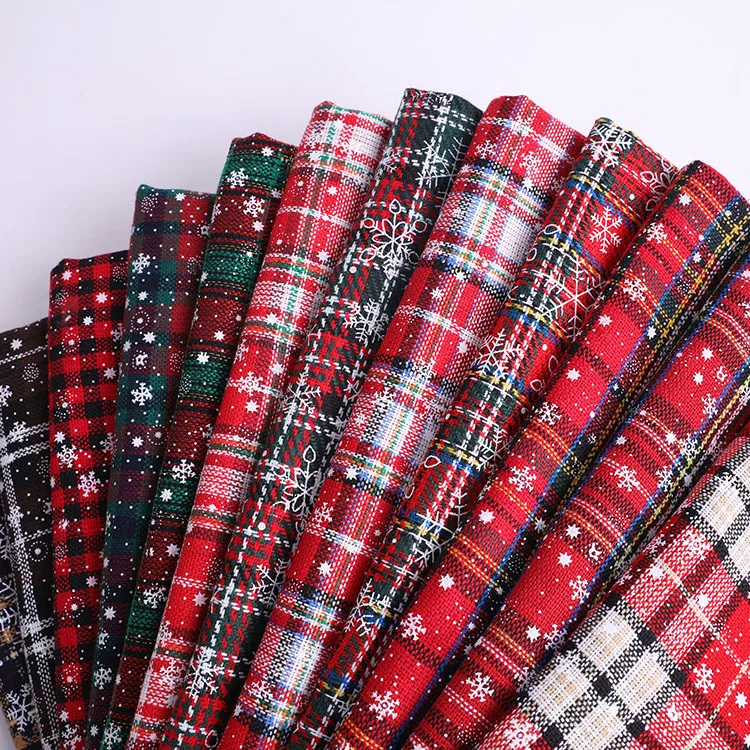 Christmas fabric polyester cotton Knitted cloth snowflake printing cashmere plaid fabric for Christmas decoration DIY dress