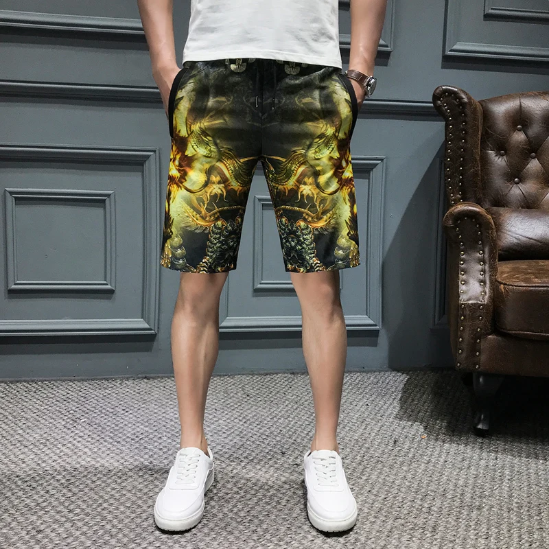 Goud Afdrukken шорты Mannen Toevallige Heren облегающие шорты Уличная одежда Korte Hombre Korte Masculino 5XL-M Zomer Kleding