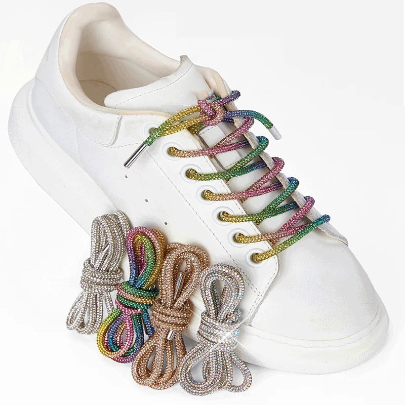 1pcsround Rhinestone Shoelaces Rainbow Diamond Shoelace Sneakers Shoe