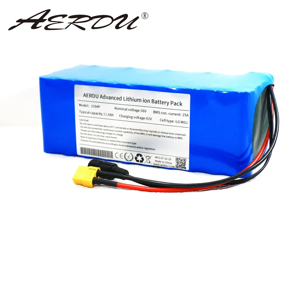 AERDU 36V 11.6Ah 12Ah 18650 литий-ионный аккумулятор 25A XT60 DC5521 электрический скутер 750W 600W 500W электродвигатель для скутера автомобиля для LG MG1