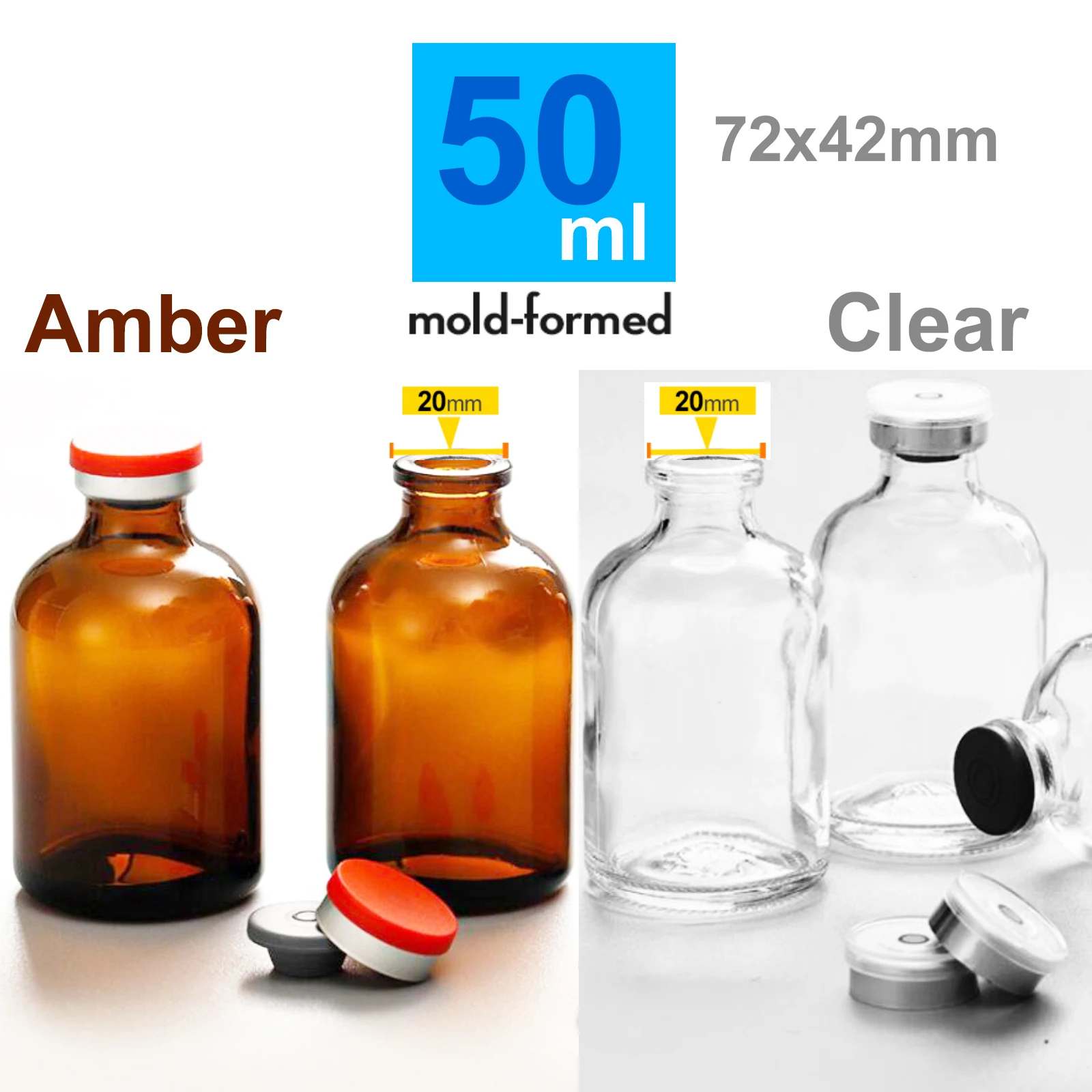 50pcs penicillin bottle glass bottle 3ml, 5ml, 7ml,10ml, 15ml, 20ml,25ml,30ml,50ml,100ml  jars