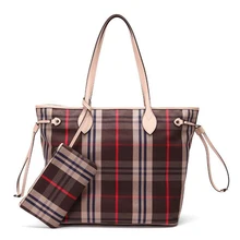 Женская любимая сумка для покупок neverful парусиновая простая Корейская решетка с кошельком на молнии