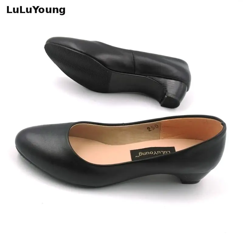 33-41 Women's Shoes Low Heels Black Genuine Leather Work Shoes Shallow Mouth Comfortable