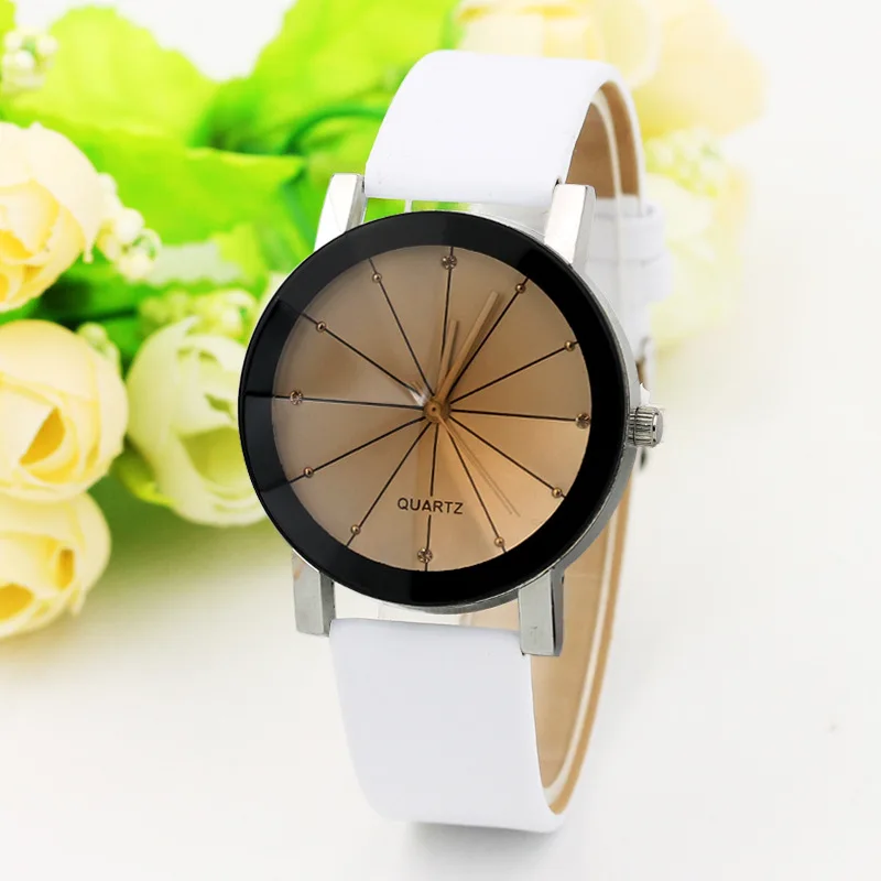 Модные круглые парные часы, горячая распродажа, черные и белые коричневые часы с кожаным циферблатом, мужские и женские студенческие часы с темпераментом - Цвет: Style 2 woman