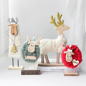 

Nordic Cute Sheep Wool Felt Christmas Wooden Tree Ornaments New Year Gifts Desktop Table Decorations For Home Tree Toys Doll