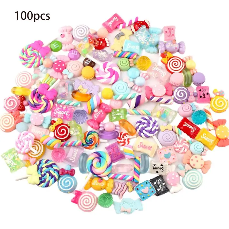 

30/50/100Pcs Assorted Resin Charms Mixed Candy Sweets Drop Oil Flatback Cabochon Beads for DIY Scrapbooking Phonecase Crafts