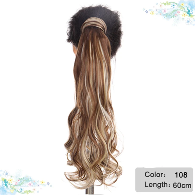 DIANQI Synthetic Corn Wavy Long Curly Ponytail Hairpiece Wrap on Clip Hair Extensions Black Pony Hair 108