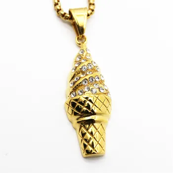 

Hip Hop Iced Out Bling Cubic Zirconia Ice Cream Pendants Necklace for Women Gold Color Stainless Steel Fashion Jewelry Gift