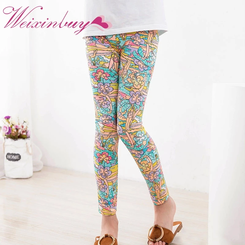 Children Kids Girls Leggings Pants Flower Floral Printed Elastic Long Trousers 2-14Years Old Kids Girl Leggings