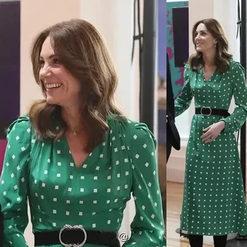 

European Grand Prix 2020 Spring and Summer Women's Clothing Princess Same V-neck Long-Sleeve Block Printing Long Dress