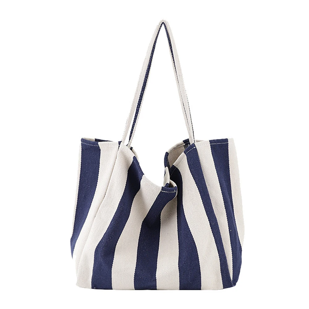 

2020 Female Large Casual Top-handle Bag Striped Big Canvas Tote Bag for Women Summer Beach Classical Fabric Soft Large Handbag