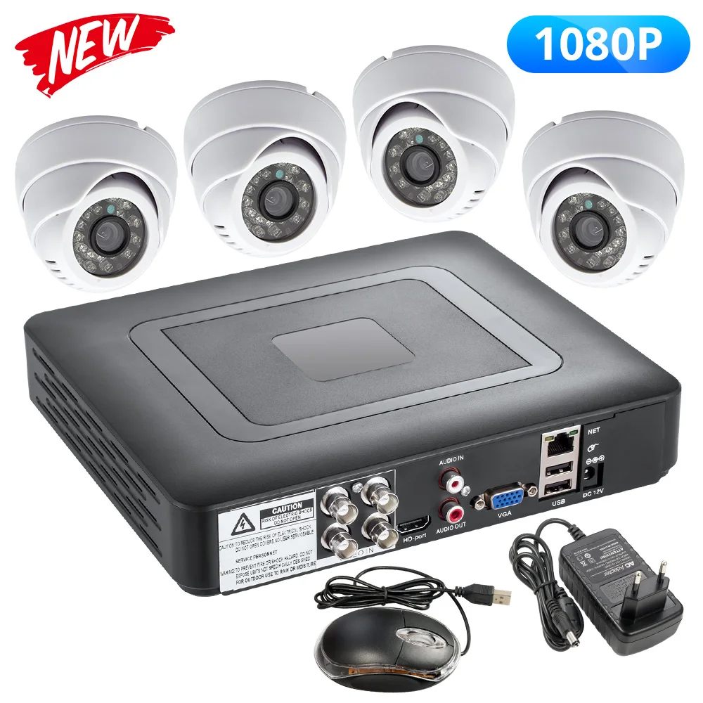 FUERS 2MP 4CH AHD DVR CCTV камера видеонаблюдения Система безопасности для помещений 3000TVL купольная камера видео ночного видения P2P 24 шт. светодиодный 1080P - Цвет: 4 cameras kit