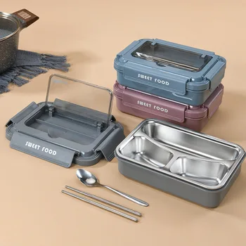 

Portable Stainless Steel Lunch Box with Compartments Hot Japanese Style Bento Box Kitchen Food Containerfor Kids School Office