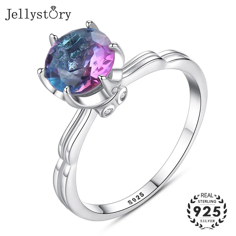Изящные кольца Jellystory из серебра 925 пробы для женщин с круглым цветным топазом