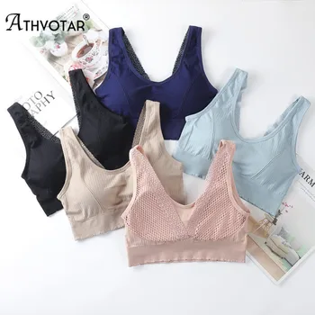 

ATHVOTAR Lace Back Camisole Wireless Grid Sexy Colorful Push Up Bra Breathable Soft Padded Women Tank Top