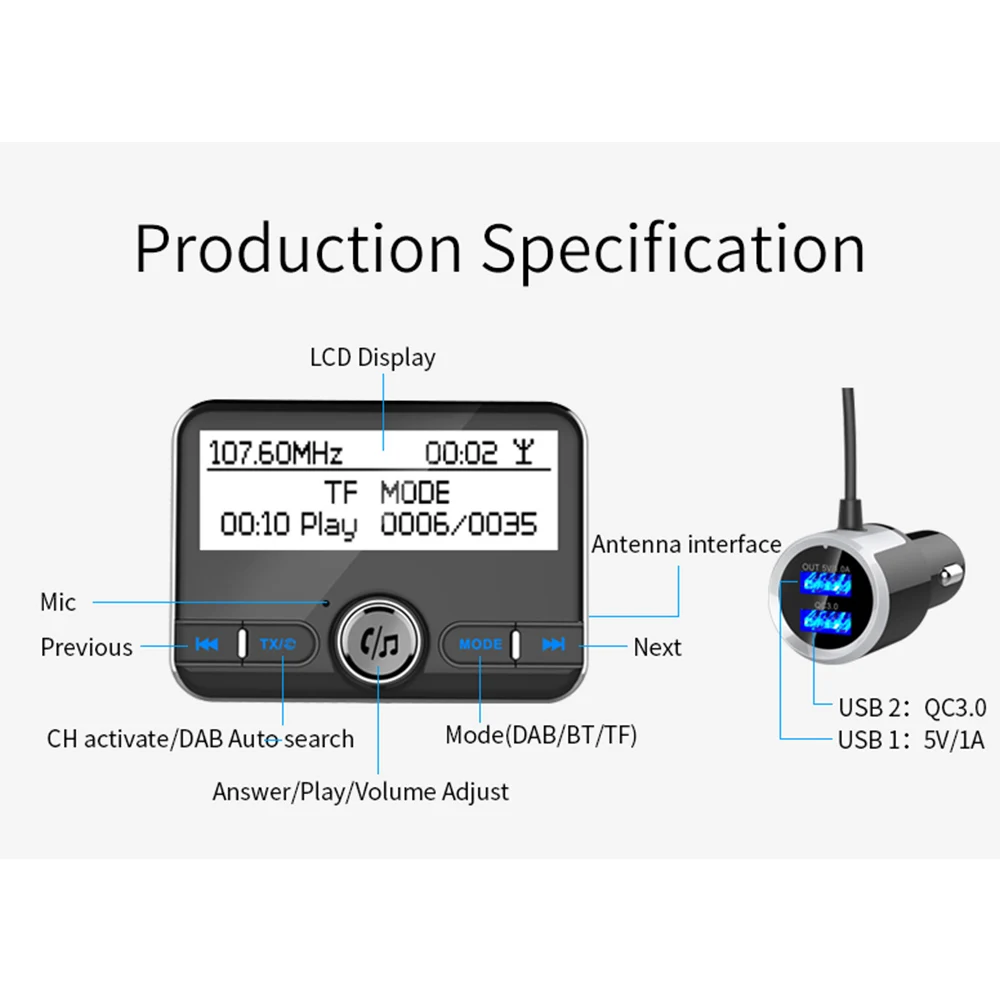 DAB002 цифровой DAB радио приемник BT4.2 FM USB передатчик зарядное устройство ЖК-дисплей для автомобиля(только для стран, которые имеют DAB сигнал