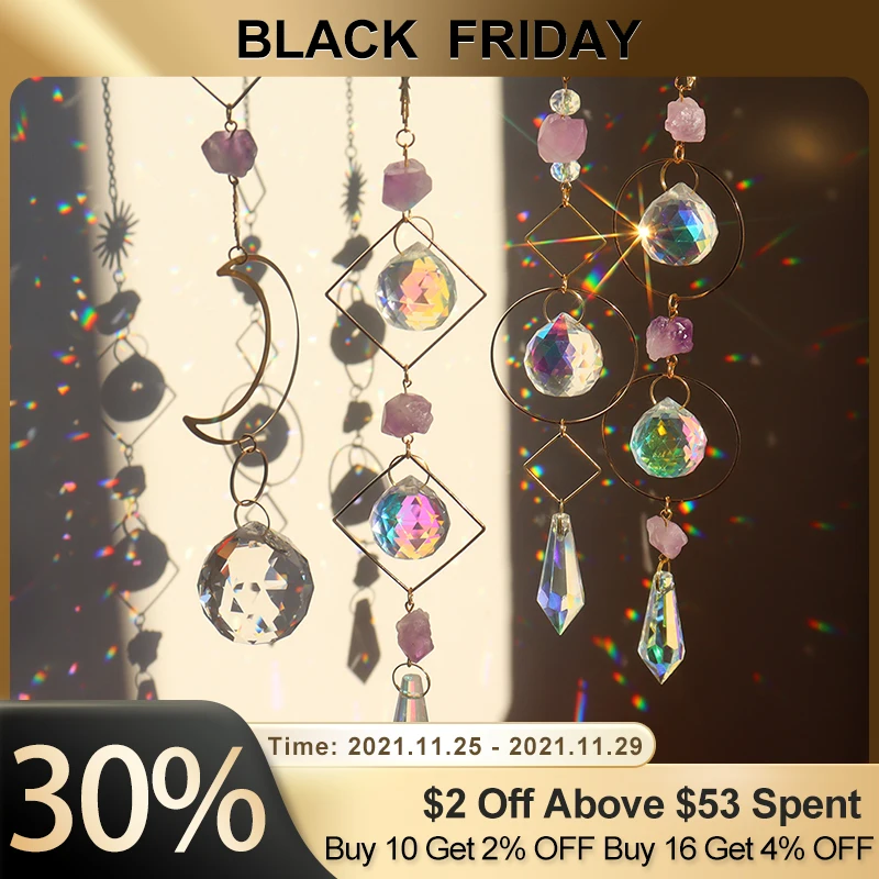Crystal Sun Catchers Prisms Hanging Rainbow Chaser Love Star Moon for Window Curtains Pendant Home Garden Car Lamp Decor Gifts | Дом и сад