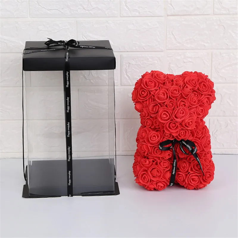 Empty Gift Box for Artificial Teddy Bear Rose Flower Gifts Box Transparent Clear Gift Candy Box Square PVC Chocolate Bags Boxes
