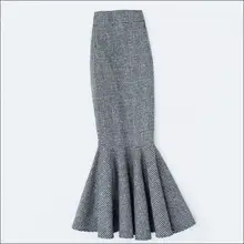 Размера плюс 4XL! Асимметричная юбка рыбий хвост, высокая талия, Женская Зимняя юбка, шерстяная Офисная Женская юбка TB3748
