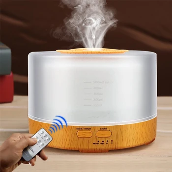 

550ML Air Humidifier Aromatherapy Essential Oil Aroma Diffuser With Remote Control Wood Grain 7 Color LED Lights For Home Office