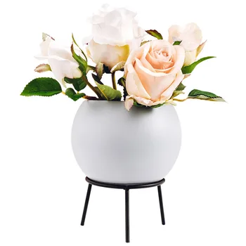 

Nordic Decoration Flower Arrangement Round Ceramic Flower Pots With Metal Stand Dry Flower Arrangement Living Room Office Decors