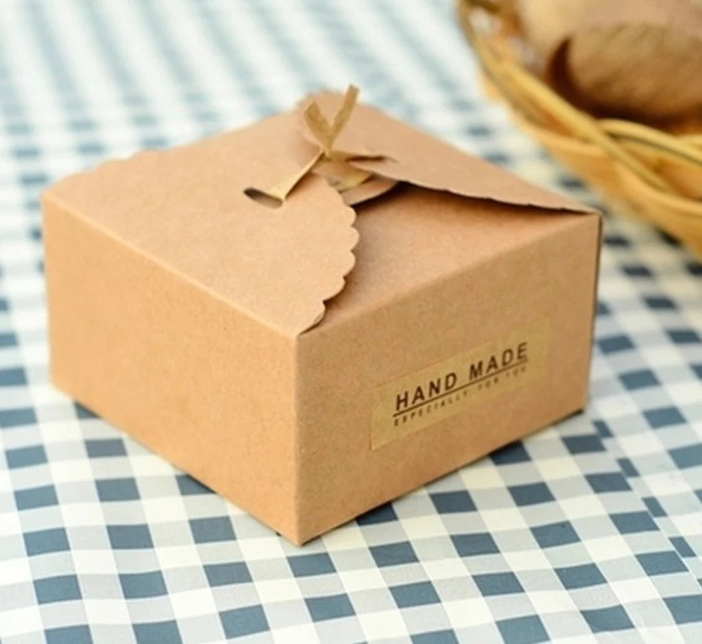 12PCS Craft Kraft Paper Boxes Wedding Party Gift Packaging For Cake Cookies