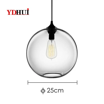 

25cm Vintage Industrial Pendant Lights Metal Pendant Ceiling Lamp 7 Color Glass Ball Hanglamp Kitchen Restaurant Lights Fixtures