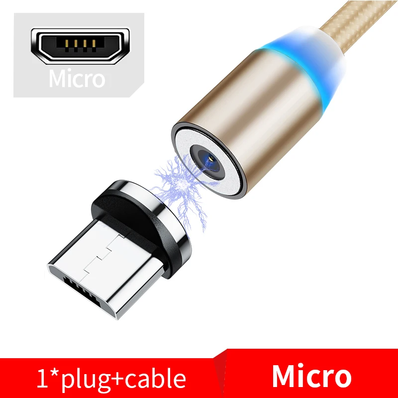 Магнитный кабель Олаф для быстрой зарядки, кабель Micro usb type C, магнитное зарядное устройство для Iphone 7 11 samsung S10 Xiaomi USB-C светодиодный шнур для телефона - Цвет: Gold Micro USB