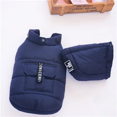 navy blue 4 цвета зимняя одежда для собак куртка для собак, щенков, кошек одежда Комбинезоны для домашних животных водонепроницаемая куртка для собак с капюшоном ватная куртка костюм Чихуахуа Мопс - Цвет: navy blue