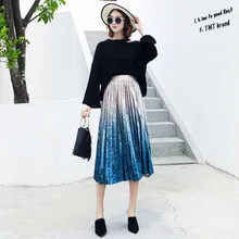 Новая модная женская осенняя плиссированная бархатная юбка с градиентом, принт с галстуком, высокая талия, милая Повседневная зимняя юбка