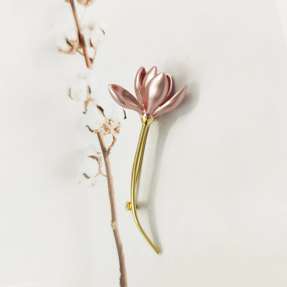 Blucome Latest Pink Flower Brooch Enamel Copper Corsage Suit Scarf Hat Pins Accessories for Women Wedding Party  Jewelry Gifts