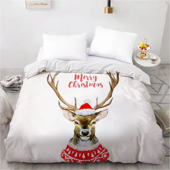 

3D Xmas Duvet Cover Christmas Quilt Covers Deer Comforter Case White Beding Bag 140x210cm King Queen Full Twin Size Bed Linen
