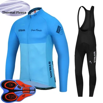 

New 2019 Bike Team Mens Cycling Jersey Bib/ Pants Set Winter thermal fleece long sleeves bicycle Clothing sports Outfits Y091802
