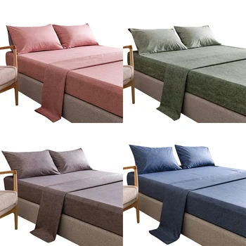 

Fitted Sheet Mattress Cover Solid Color Bedding 100% polyester Linen Bed Sheets With Elastic Band Double Queen Size Bedsheet