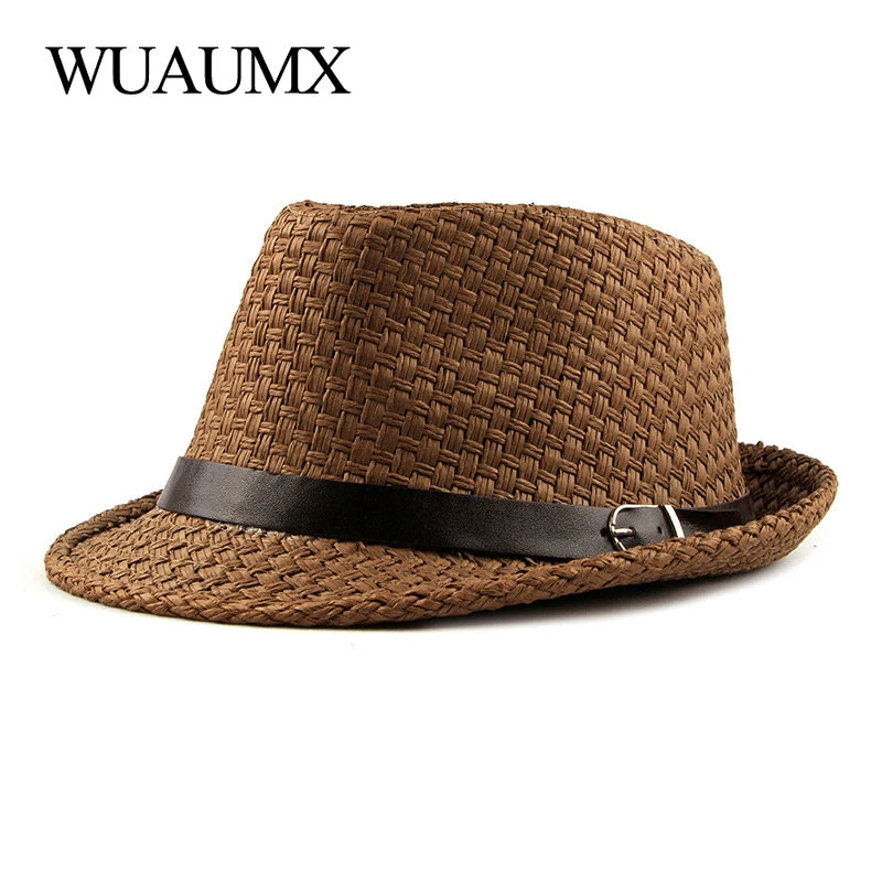 Wuaumx Spring Summer Straw Hat Women Jazz Hat Men Fedoras For Male Female Breathable Panama Sun Hat Wholesale Chapeu Feminino brixton messer