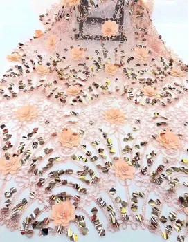 

Hot Roman pattern handmade beads fashion high quality peas embroidery orange color lace fabric evening dress embroidery lace