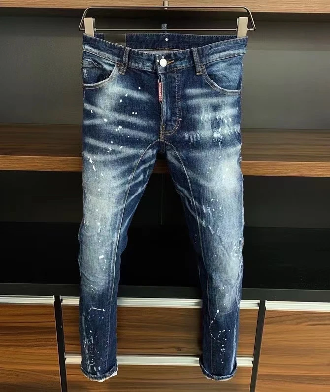 2021 Fashion Trend Dsquared2 Washed And Worn Paint Dots Punk Style Men's  Jeans *a378 - Jeans - AliExpress