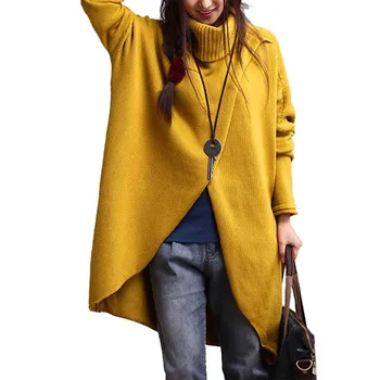 

Women's Turtleneck Sweater Female Fashion Turtleneck Asymmetric Hem Long Sleeve Sweater Women's Jumper Long Streetwear
