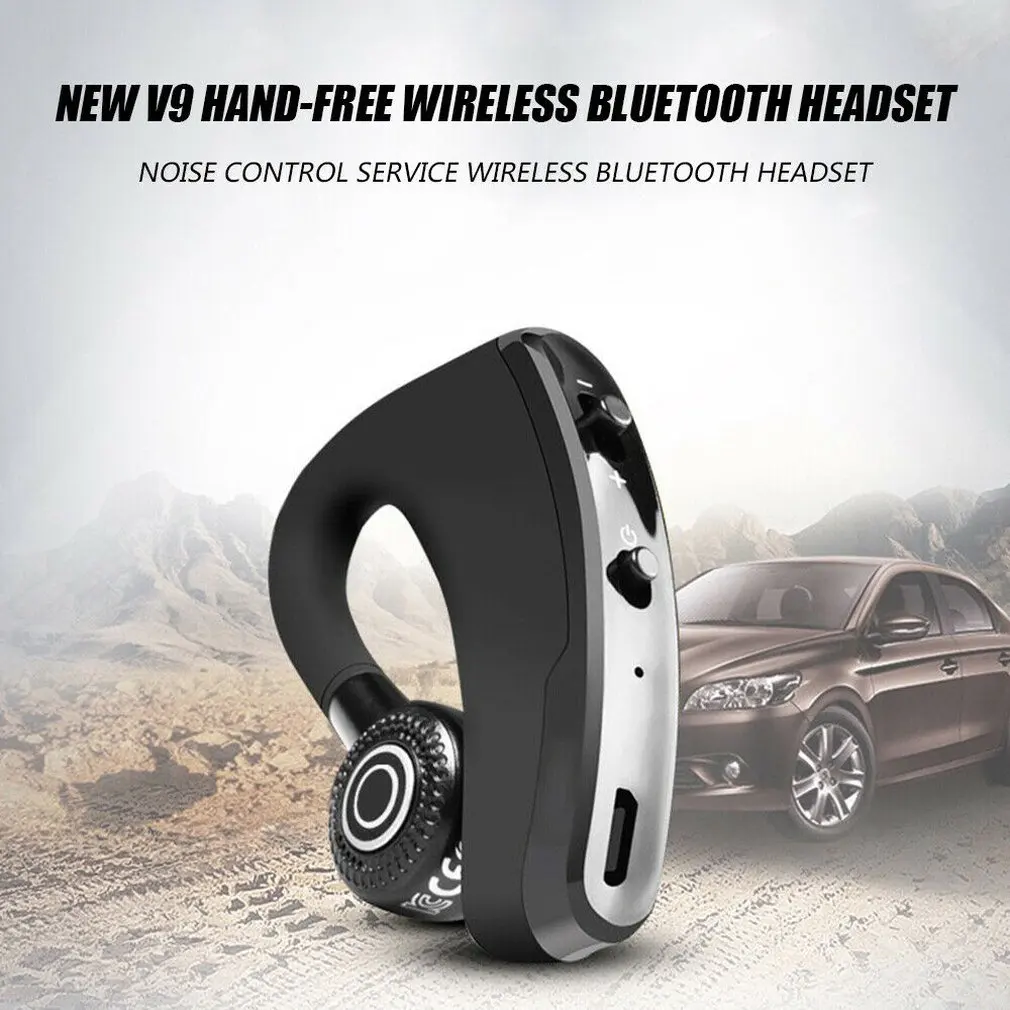 2019 NEW Wireless Bluetooth Earphone V9 Stereo Business Headset Handsfree Ear hook Earphones with Mic For iPhone XR X 8