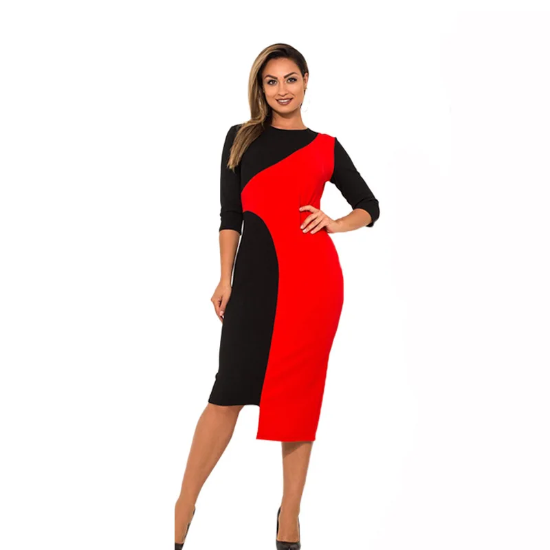 

L-6XL Autumn Large Size Women's Dress 2019 Casual Irregular Bodycon Dress Stitching color Plue Size Elegant Party Dress Clothes