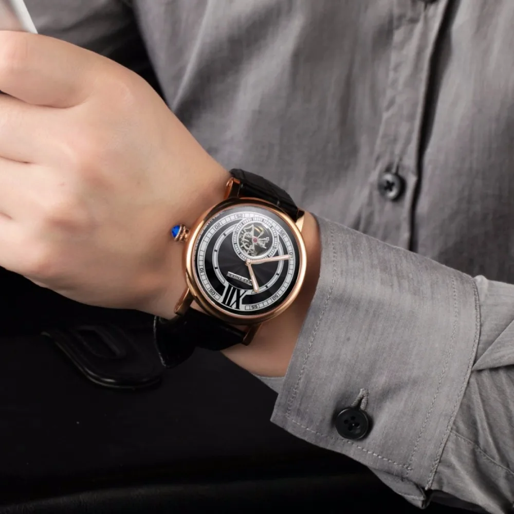 Reef Tiger/RT, роскошные Брендовые Часы, Reloj Mujer, мужские часы из розового золота, Tourbillon, автоматические часы с ремешком из натуральной кожи, мужские часы