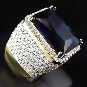 

Fashion Men Women Elegan Big Rectangular Cubic Zirconia Plated Finger Ring Jewelry Christmas Gift 2020 Red Blue