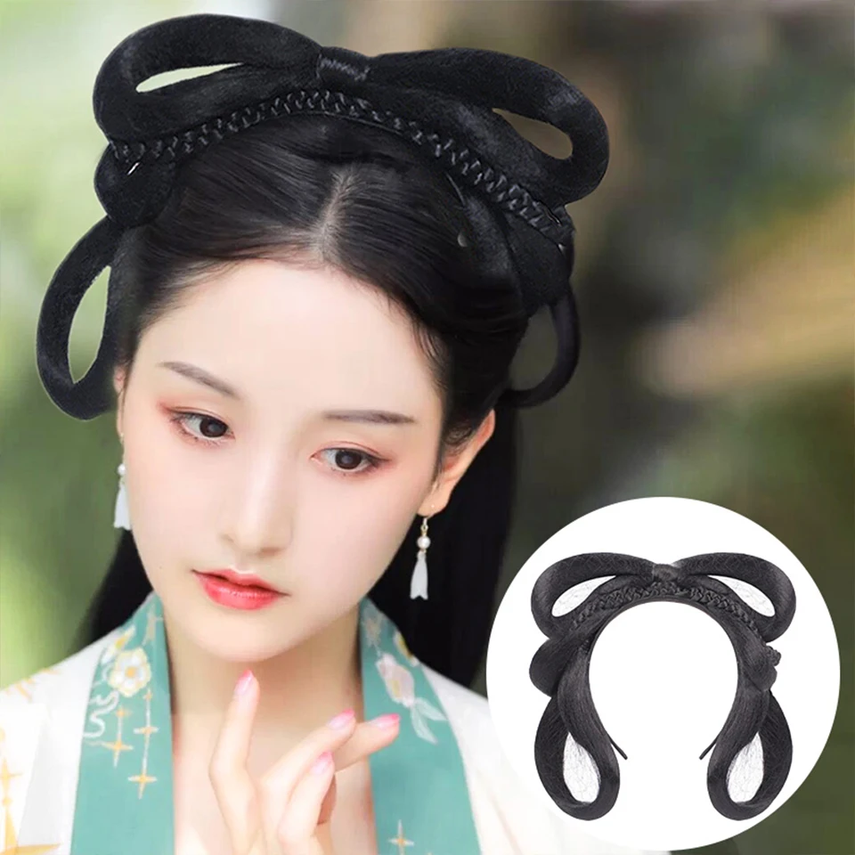 SEEANO-peruca hanfu para mulheres, estilo chinês, peça de cabelo sintético,  almofada de modelagem antiga, acessórios para cabelo preto, cocar -  AliExpress