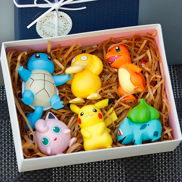 Pokemon Anime Doll Ornaments Action Figure Kawaii Pikachu Psyduck Squirtle Bulbasaur PVC Model Toys Cartoon Children's Gifts 6