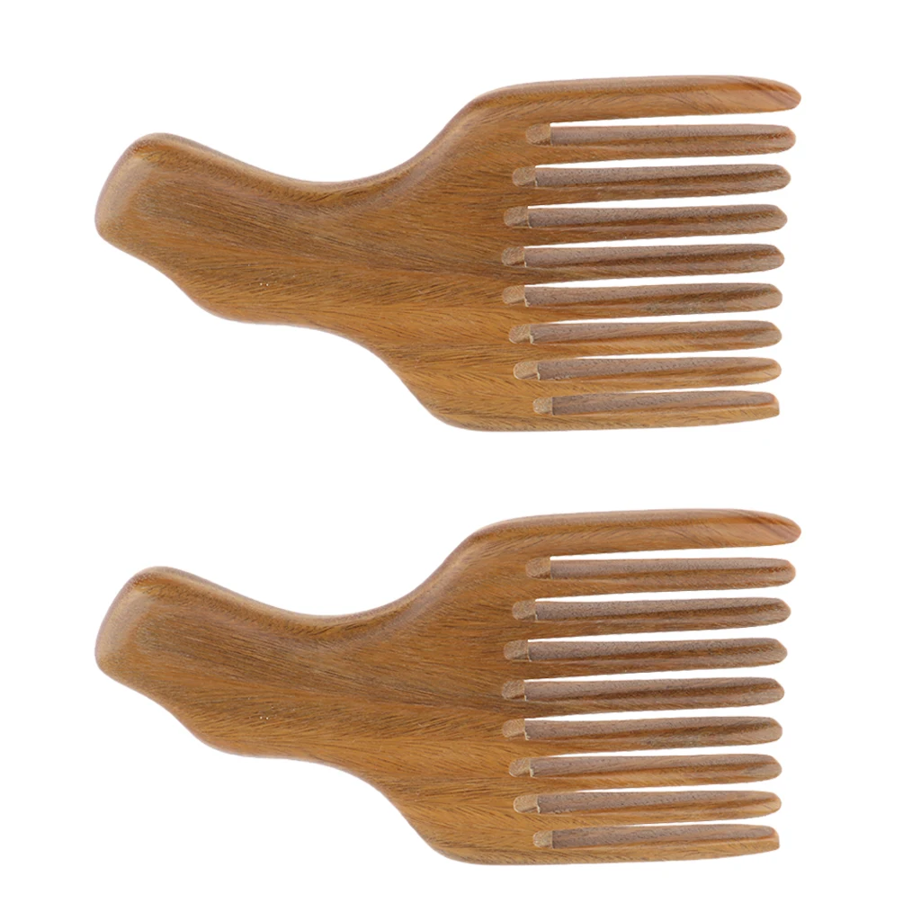 2x Natural Wood Hair Pick Lift Comb Men`s Wide Tooth Beard Hair Styling Comb