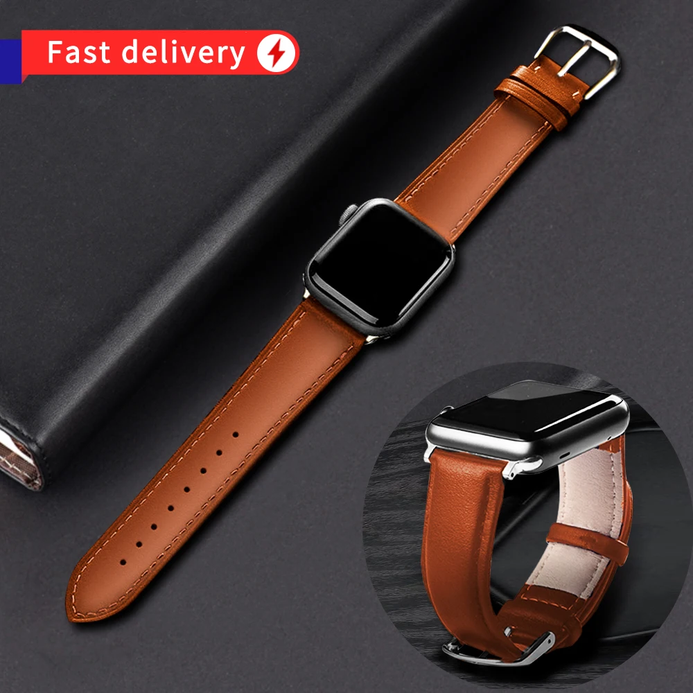 Коричневый кожаный ремешок для Apple Watch 4 3 2 1 38 мм 40 мужской iwatch 5 44 42 браслет|Ремешки