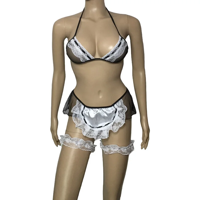 

Hot Sexy Black Sheer French Chamber Maid Uniform Valentine Babydoll Erotic Lingerie Lace Bra Top Apron Underwear Fancy Costume